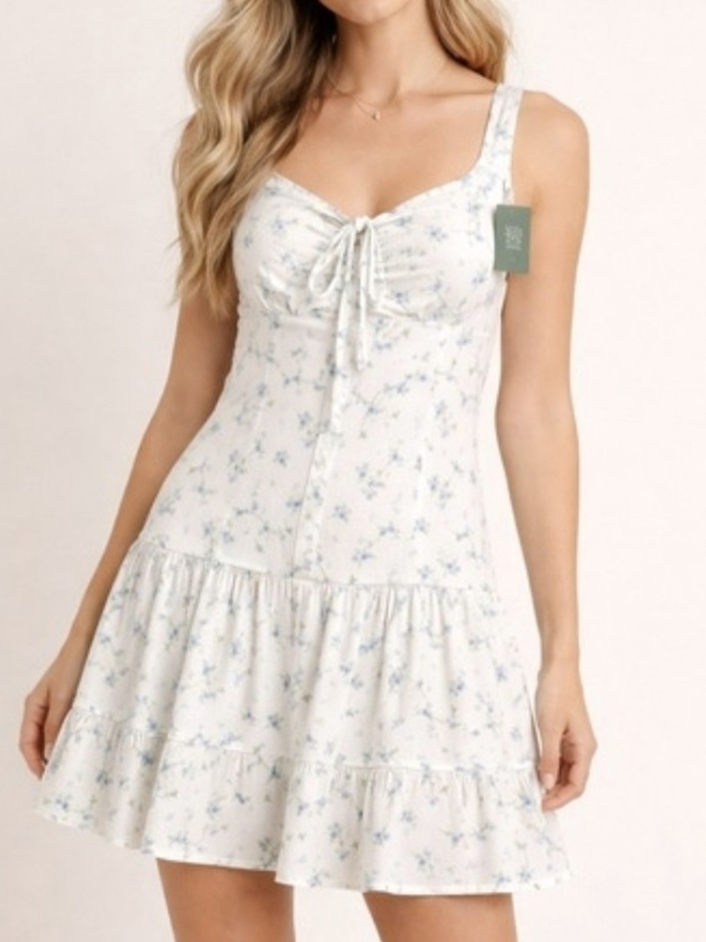 Wild Fable Women's White Floral Ditsy Floral Milkmaid Top Mini Dress, L